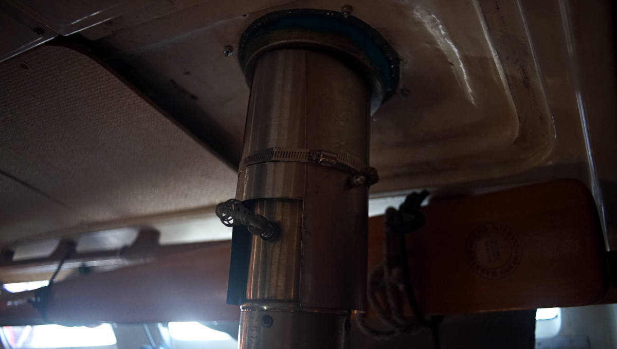 a look at the flue from inside the boat, with the flue shield attached