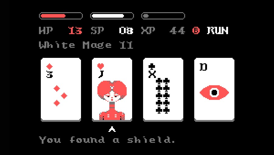 donsol A screenshot of the game Donsol showing 4 cards with the words: you drank a potion