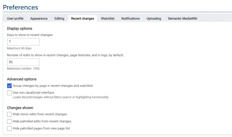 Energypedia Preferences Recent Changes.png
