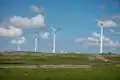 Completed wind turbines at the Kipeto Wind Park construction site in Kajiado county.