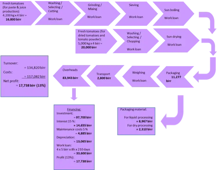 Quantified tomato processing value chain design (liquid and dry)