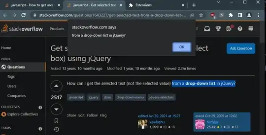 Alert popup with selected text