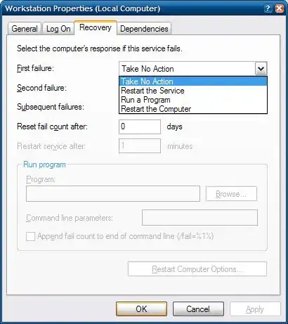 Windows Service Recovery Dialog