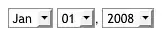 three dropdowns for month, day, year