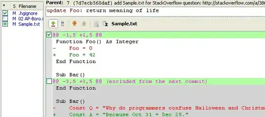 example of change selection in the commit tool