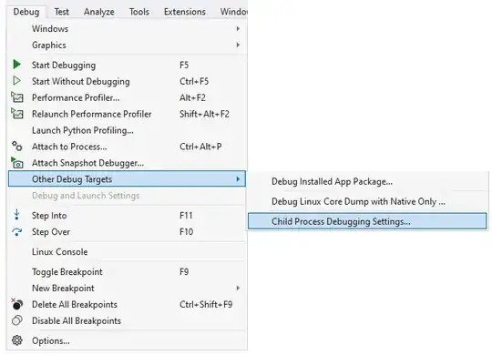 Child process debugging menu
