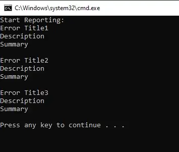 Screen output of the script