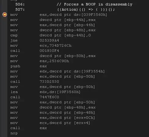 Disassembly generated from invoking a nameless action
