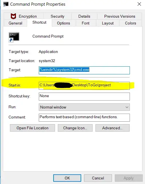 type your target in start in field