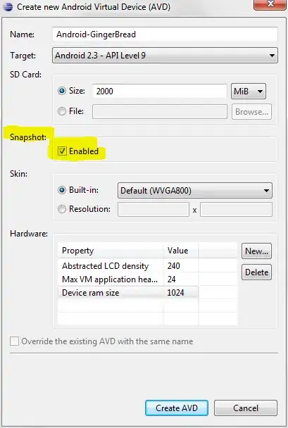 Android emulator with save snapshot feature.