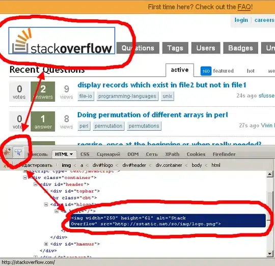 debug window showing the code above