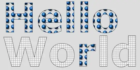 The text "Hello World" with each letter of the first word filled with one pattern, and each letter of the second word filled with another pattern, except the "r" which is filled with the first pattern.