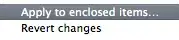 Get Info action sub-menu Apply to enclosed Items... highlighted