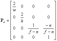 A LaTeX rendering of the orthographic projection matrix