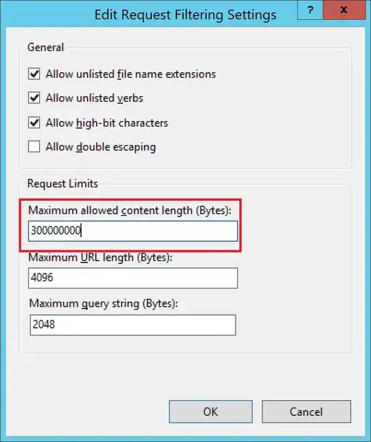 maxContentLength IIS settings window