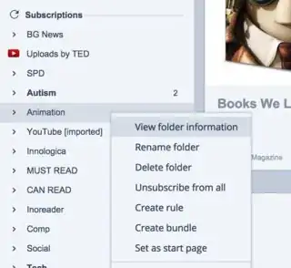Right-click on a folder or a tag to get the context menu