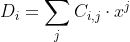 D_i = \sum_j C_{i,j} \cdot x^j