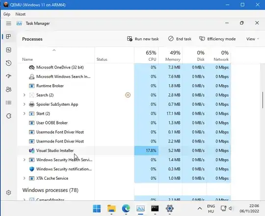 Task Manager showing the stuck installer