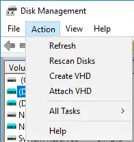Screenshot of Disk Management menu