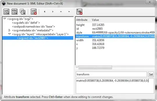 XML Editor with element's transform property selected