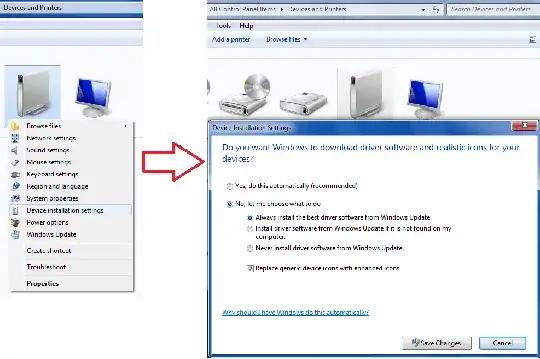 Windows 7's Windows Update device driver update settings can be configured in Control Panel - Devices and Printers - Device installation settings