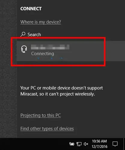 Click the existing device to reconnect to