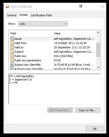 Showing the Subject for the nasty certificate.