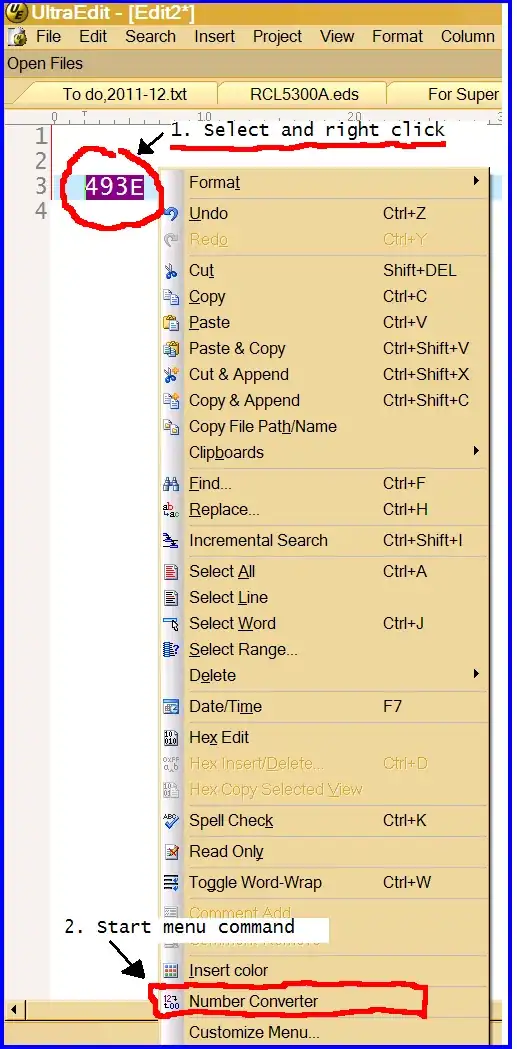 Screenshot of starting up the hex calculator in UltraEdit