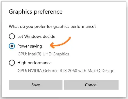 Options > Power Savings