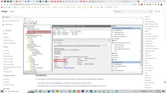 Screenshot of event viewer usb event log
