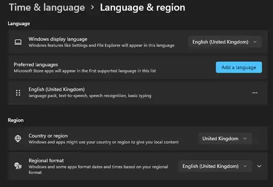 Language settings - only UK Language settings - only UK