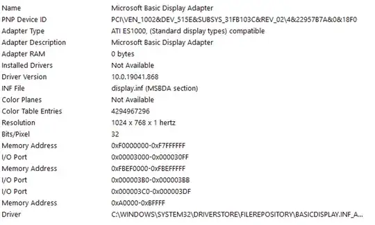 screenshot of graphics card details