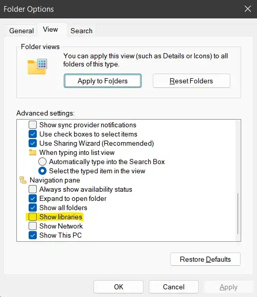 Option to show libraries in file explorer