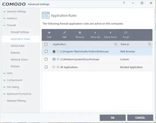 Finally Comodo Firewall configuration