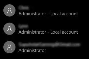 Three accounts, each reading "Administrator" beneath them