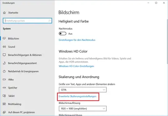 Windows display settings