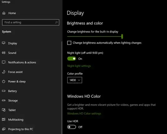 screenshot of display settings