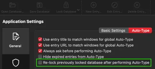 KeePassXC Settings > General > Auto-Type menu with “Re-lock previously locked database after performing Auto-Type” option highlighted