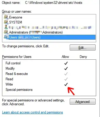 Write permissions for Users (ComputerName\Users)