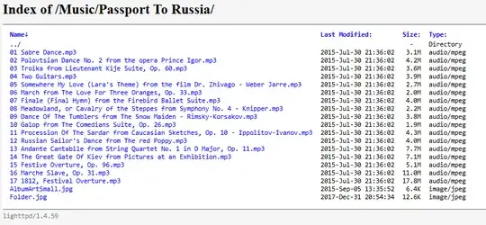 web page showing the mp3 and jpg files, correctly, without a trailing slash