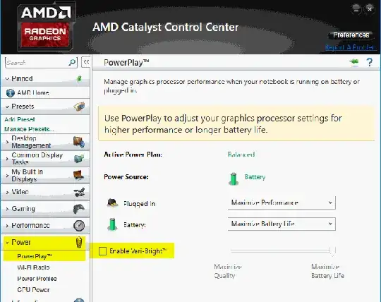 AMD Catalyst Control Center PowerPlay™ Options