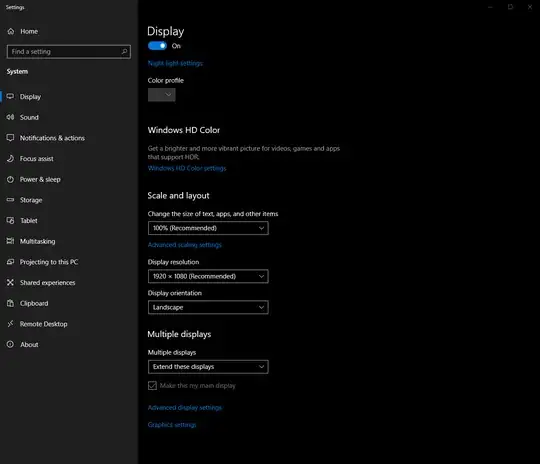 screenshot of the Windows display settings page