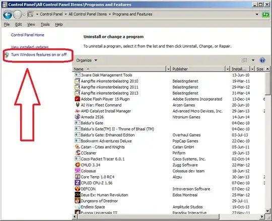 Screenshot of seleting "Turn windows features on or off"