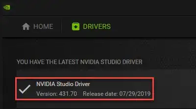 screenshot of the GeForce Experience app Driver page
