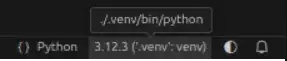 screenshot of status bar with the interpreter path highlighted