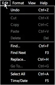 Windows Notepad High Contrast Black Context Menu