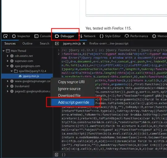 Screenshot of the "Add script override" button in the dev tools
