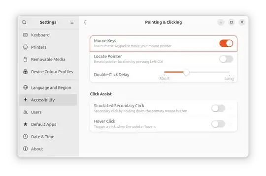 Screenshot that says: Mouse Keys: Use numeric keypad to move your mouse pointer