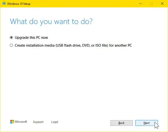 Two options: I chose 'Upgrade this PC now'. Two options: I chose 'Upgrade this PC now'.