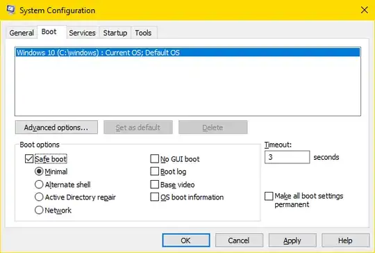 System Configuration > Boot > Safe boot > OK. System Configuration > Boot > Safe boot > OK.